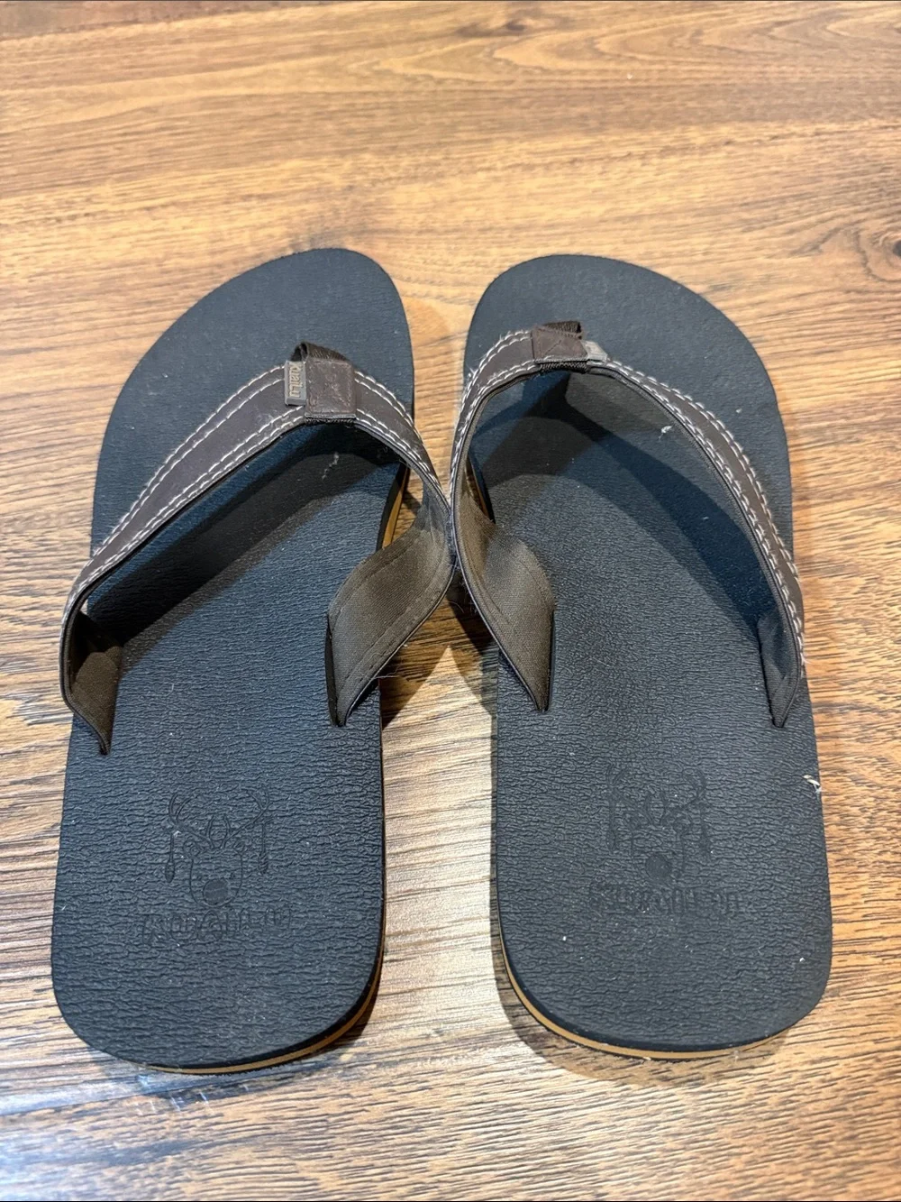 Men's Black Flip Flops with Brown Straps